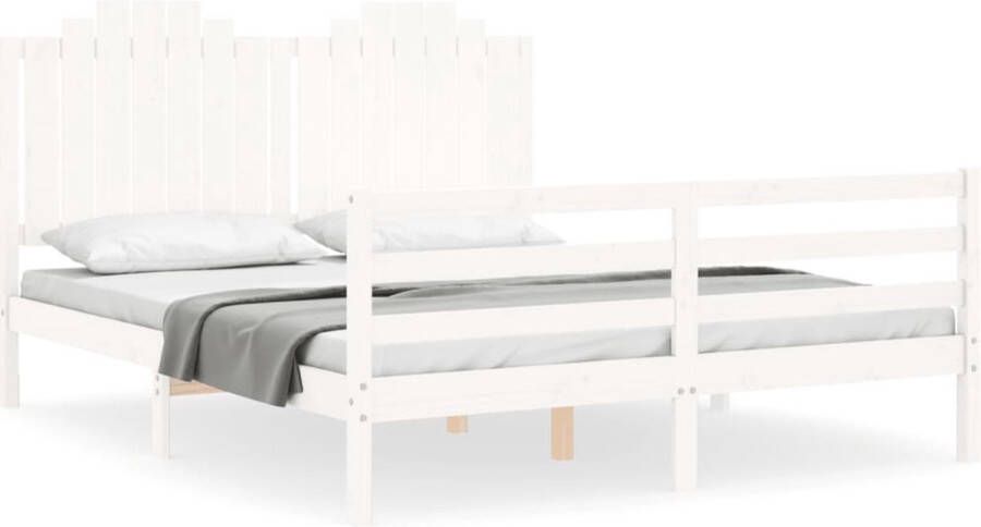 VidaXL -Bedframe-met-hoofdbord-massief-hout-wit-5-FT-King-Size - Foto 4