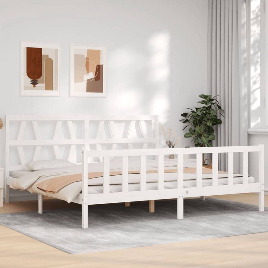 VIDAXL Bedframe met hoofdbord massief hout wit 6 FT Super King Size - Foto 1