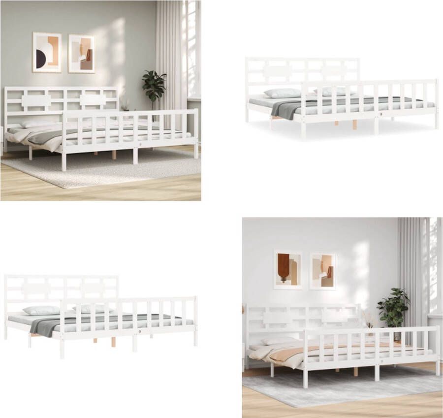 vidaXL Bedframe met hoofdbord massief hout wit 6 FT Super King Size Bedframe Bedframes Bed Tweepersoonsbed