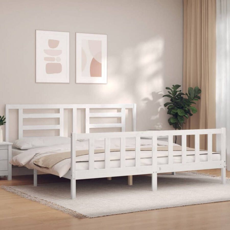 VIDAXL Bedframe met hoofdbord massief hout wit 6 FT Super King Size - Foto 2