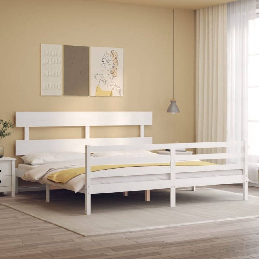 VIDAXL Bedframe met hoofdbord massief hout wit 6 FT Super King Size - Foto 3