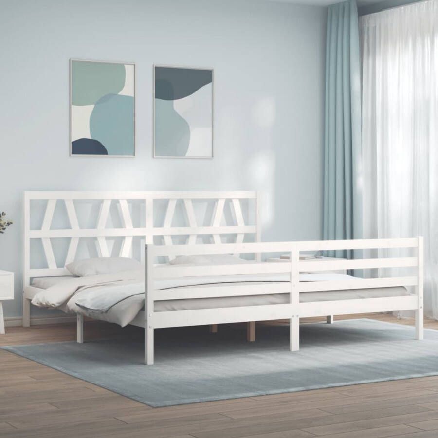 VIDAXL Bedframe met hoofdbord massief hout wit 6 FT Super King Size - Foto 6
