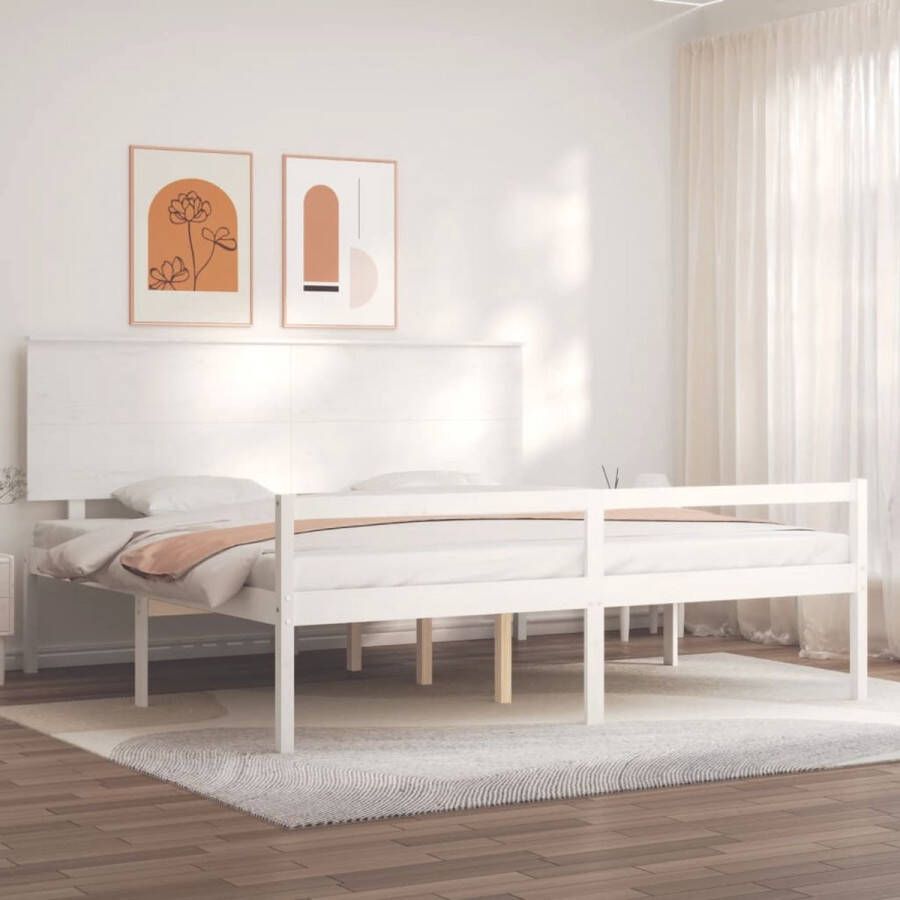 VIDAXL Bedframe met hoofdbord massief hout wit 6 FT Super King Size - Foto 7
