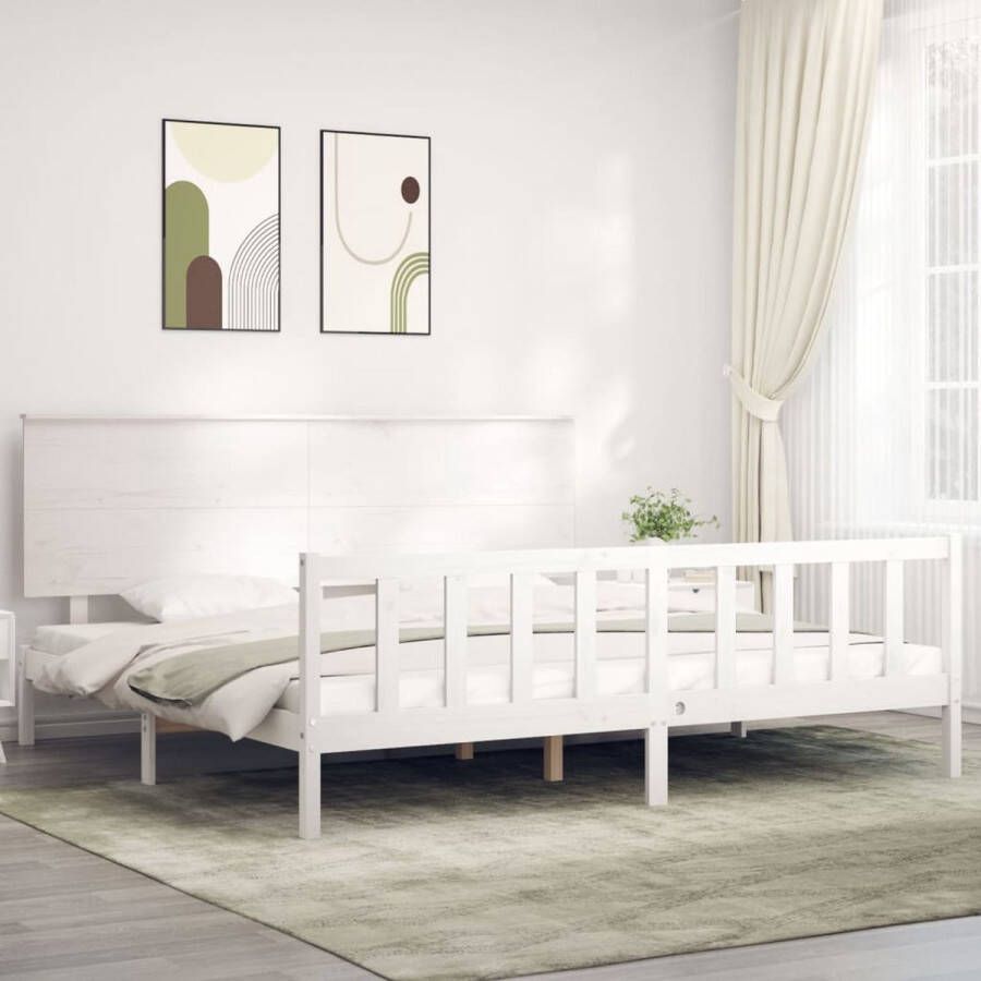 VidaXL -Bedframe-met-hoofdbord-massief-hout-wit-Super-King-Size - Foto 1