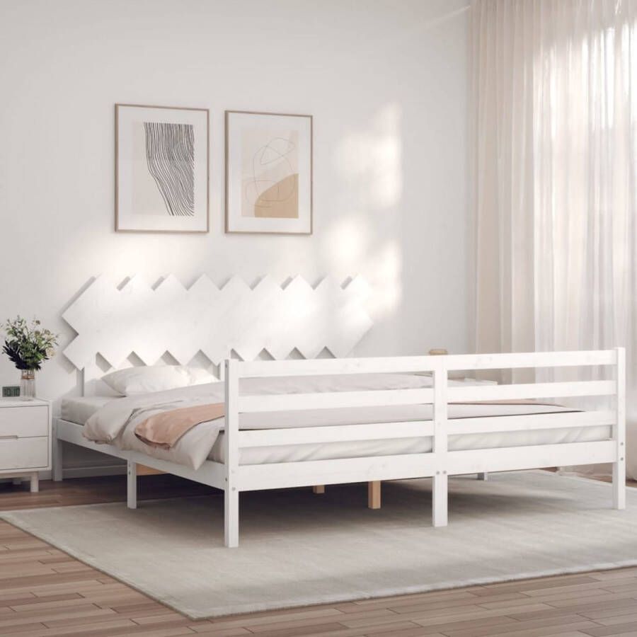 VIDAXL Bedframe met hoofdbord massief hout wit 6 FT Super King Size - Foto 9
