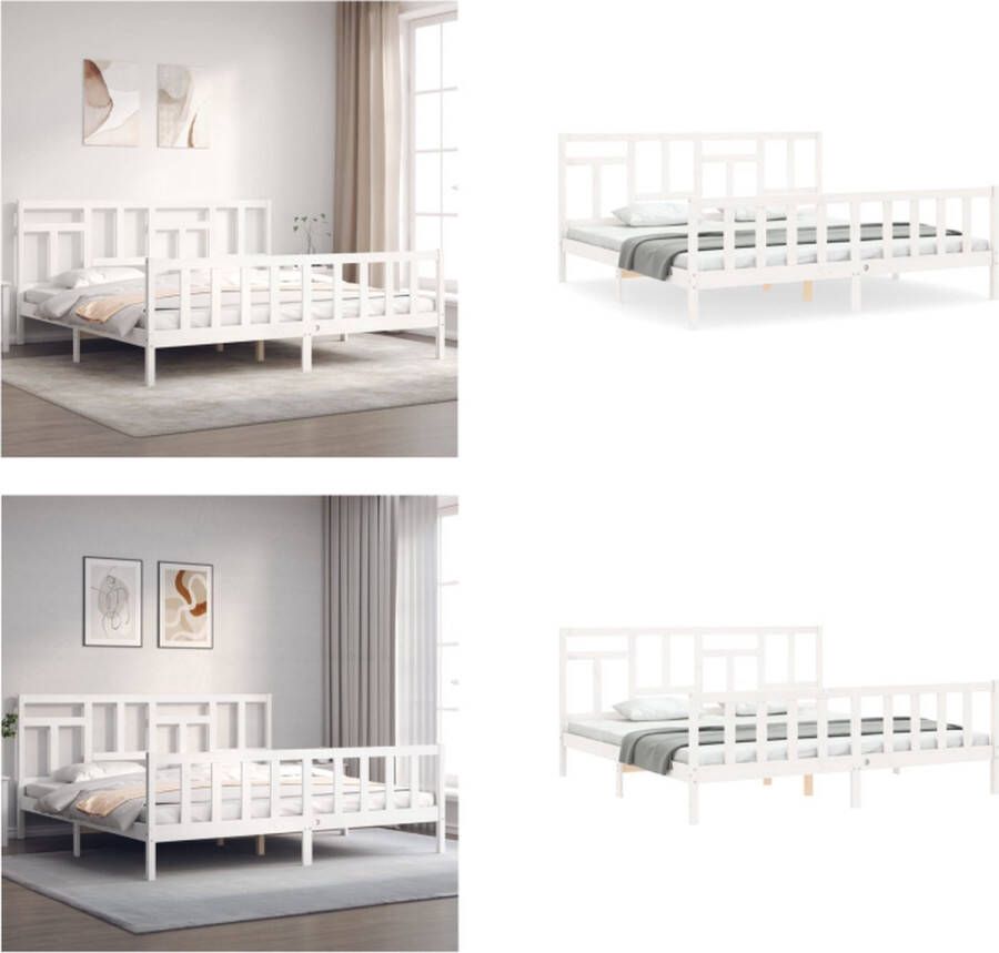 VidaXL Bedframe met hoofdbord massief hout wit Super King Size Bedframe Bedframes Bed Tweepersoonsbed - Foto 12