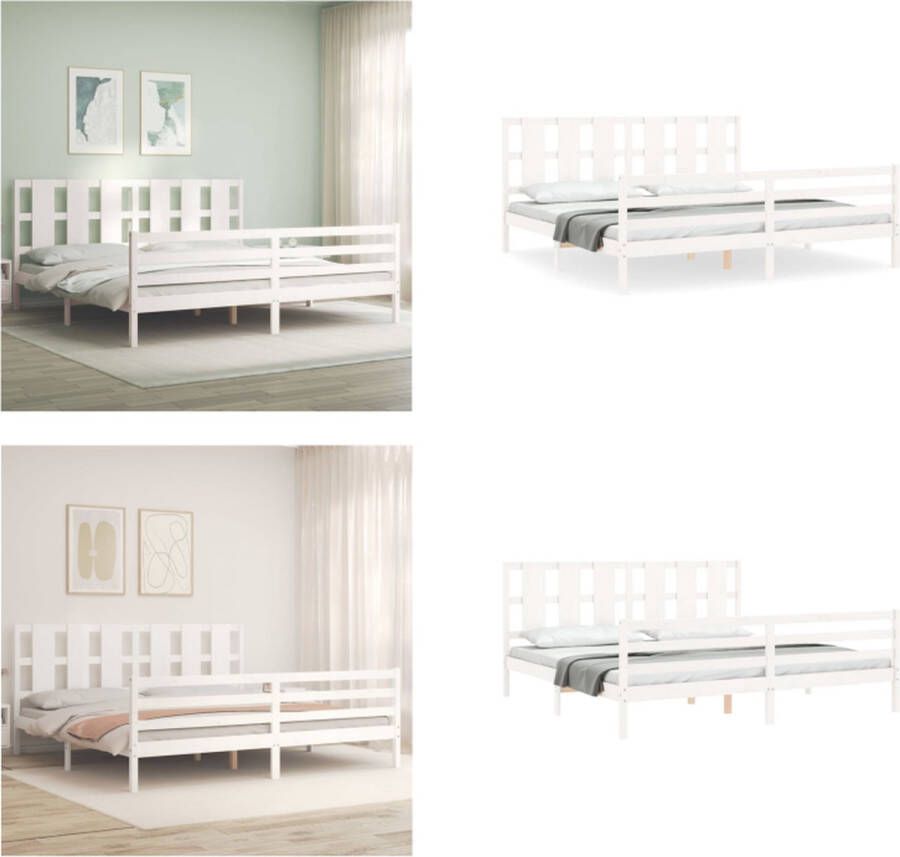 VidaXL Bedframe met hoofdbord massief hout wit Super King Size Bedframe Bedframes Bed Tweepersoonsbed - Foto 7