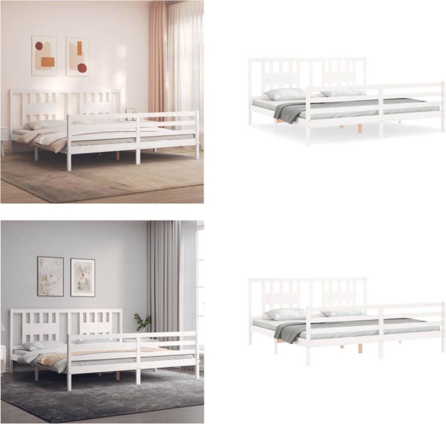 VidaXL Bedframe met hoofdbord massief hout wit Super King Size Bedframe Bedframes Bed Tweepersoonsbed - Foto 8