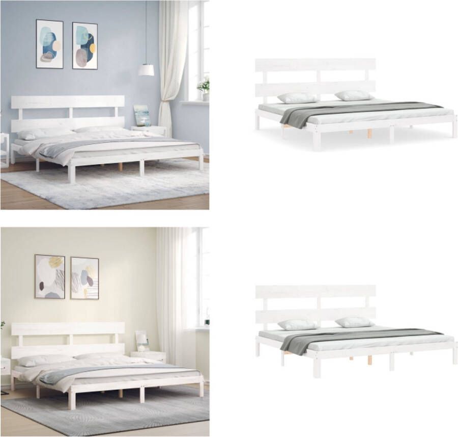 VidaXL Bedframe met hoofdbord massief hout wit Super King Size Bedframe Bedframes Bed Tweepersoonsbed - Foto 9