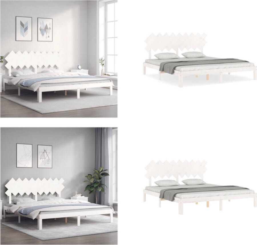 VidaXL Bedframe met hoofdbord massief hout wit Super King Size Bedframe Bedframes Bed Tweepersoonsbed - Foto 10