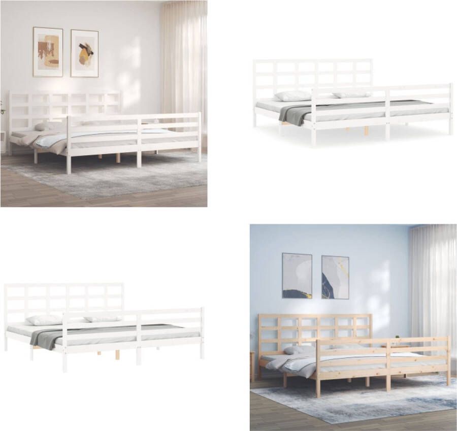 VidaXL Bedframe met hoofdbord massief hout wit Super King Size Bedframe Bedframes Bed Tweepersoonsbed - Foto 11