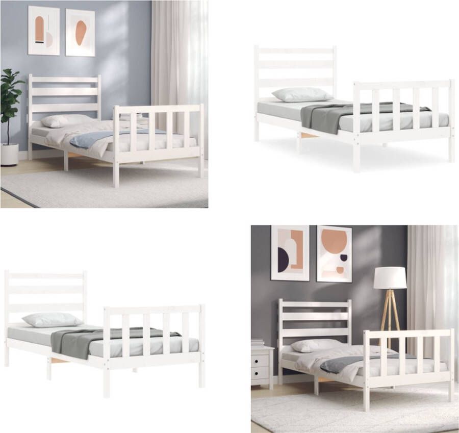 VidaXL Bedframe met hoofdbord massief hout wit 90x190 cm Bedframe Bedframes Bed Eenpersoonsbed