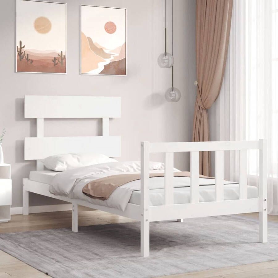 VidaXL Bedframe zonder matras massief grenenhout wit 90x200 cm - Foto 2