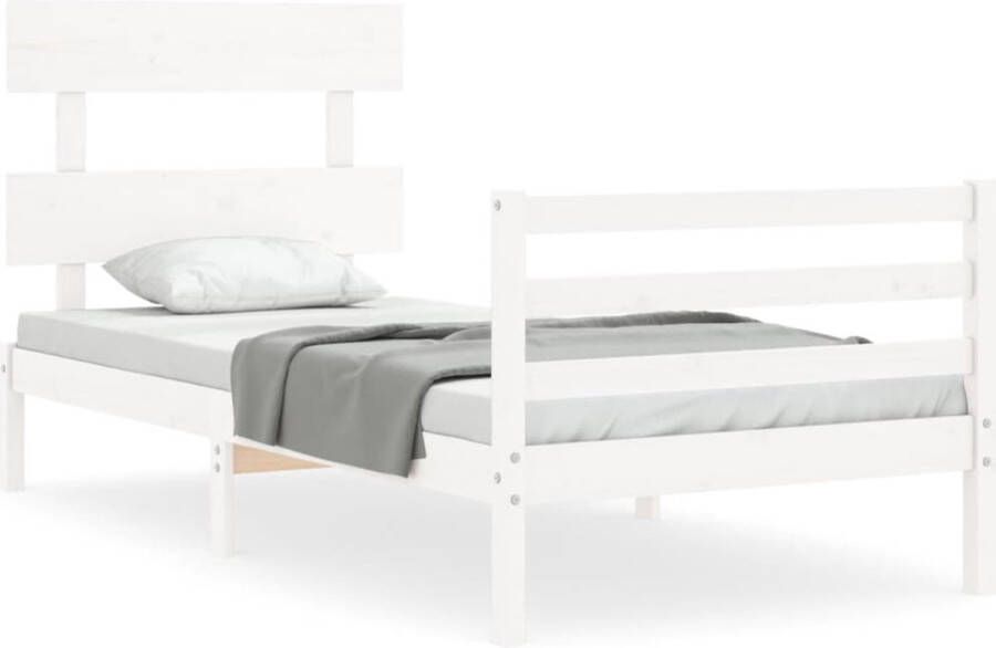 VidaXL Bedframe Massief Grenenhout 100x200cm Wit Massief Houten Bed Grenenhouten Bed Wit Bed Tweepersoonsbed Boxspring Frame Slaapcomfort Bedroom Furniture - Foto 2