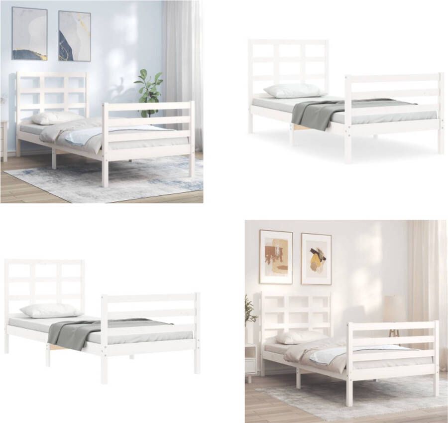 vidaXL Bedframe met hoofdbord massief hout wit 90x200 cm Bedframe Bedframes Bed Eenpersoonsbed