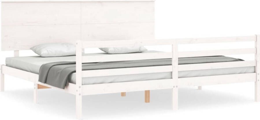 VidaXL -Bedframe-met-hoofdbord-massief-hout-wit-Super-King-Size - Foto 2