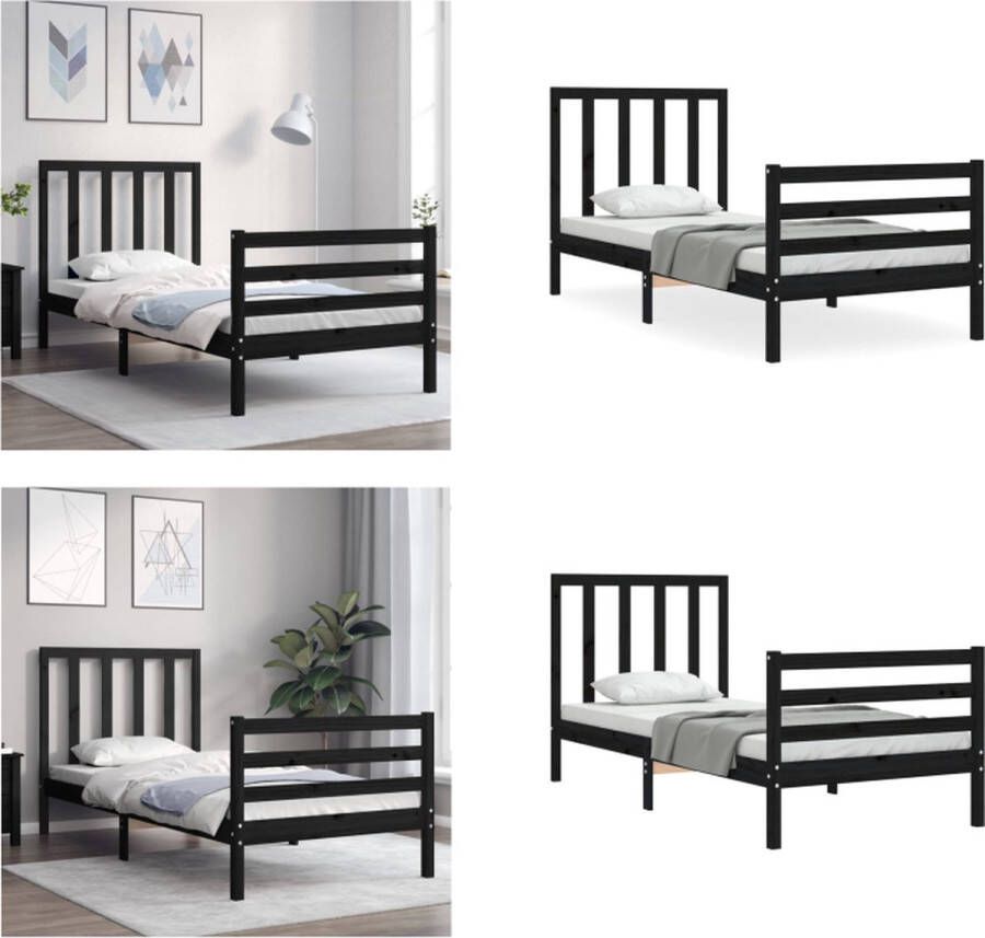 VidaXL Bedframe met hoofdbord massief hout zwart 100x200 cm Bedframe Bedframes Bed Eenpersoonsbed