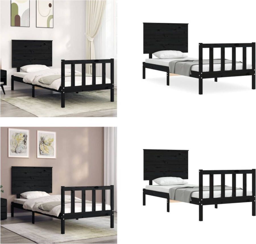 VidaXL Bedframe met hoofdbord massief hout zwart 100x200 cm Bedframe Bedframes Bed Eenpersoonsbed