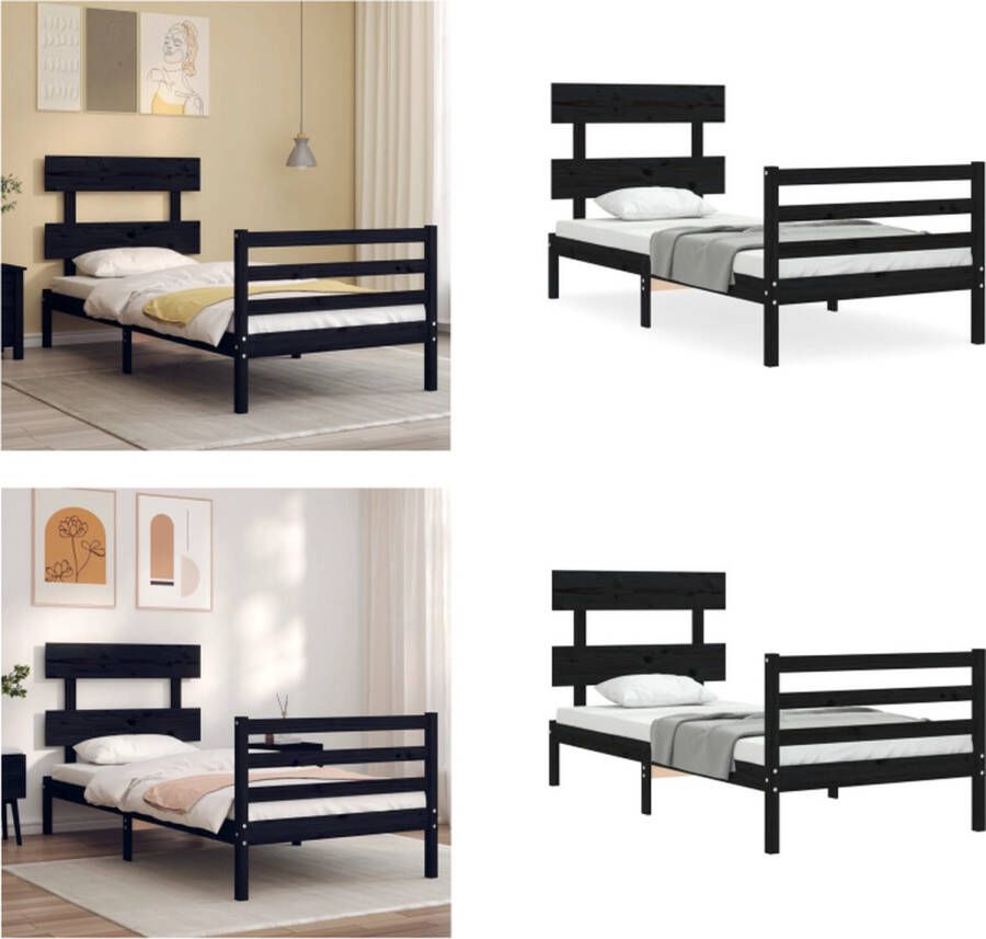 VidaXL Bedframe met hoofdbord massief hout zwart 100x200 cm Bedframe Bedframes Bed Eenpersoonsbed