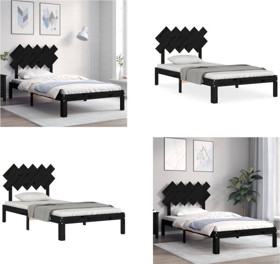 vidaXL Bedframe met hoofdbord massief hout zwart 100x200 cm Bedframe Bedframes Bed Eenpersoonsbed