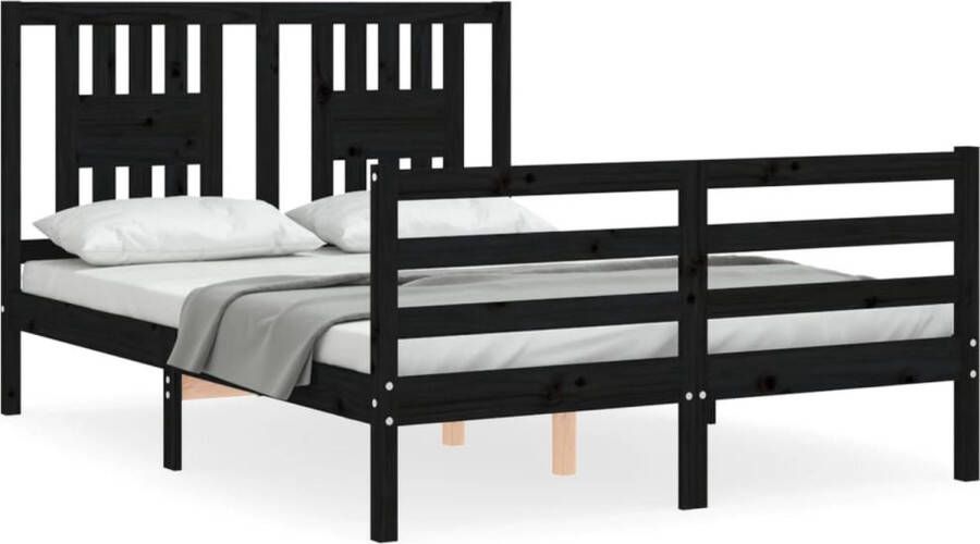 VidaXL -Bedframe-met-hoofdbord-massief-hout-zwart-140x190-cm