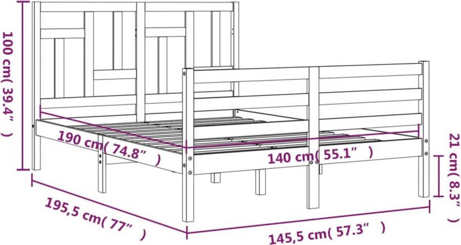 VidaXL -Bedframe-met-hoofdbord-massief-hout-zwart-140x190-cm - Foto 2