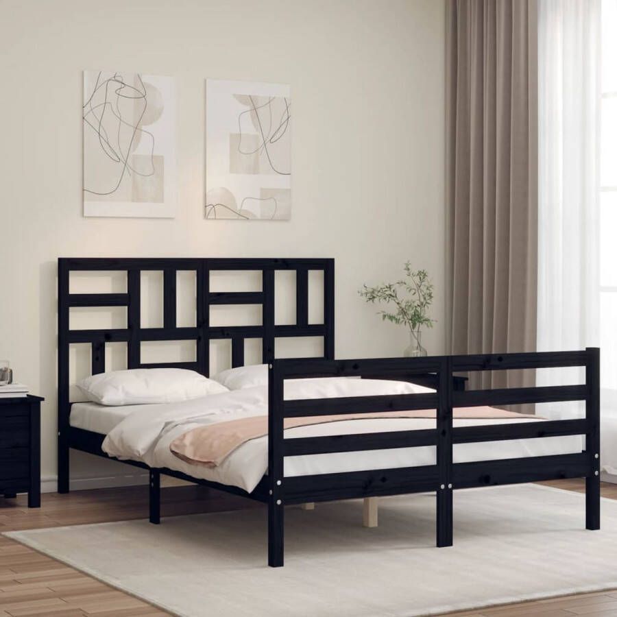 VidaXL Bedframe Massief Hout Zwart 140x190 cm Massief Grenenhouten Bed Zwarte Bed Frame Tweepersoons Bed Boxspring Bed Slaapkamer Meubels - Foto 2