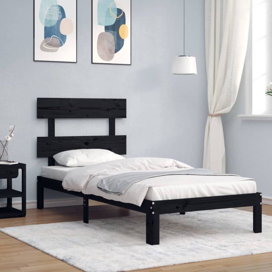 VidaXL -Bedframe-met-hoofdbord-massief-hout-zwart-2FT6-Small-Single - Foto 7