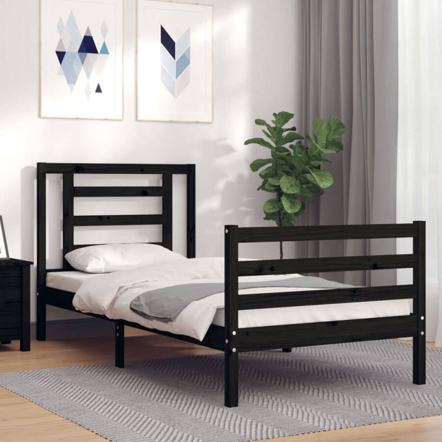 VidaXL -Bedframe-met-hoofdbord-massief-hout-zwart-2FT6-Small-Single - Foto 10