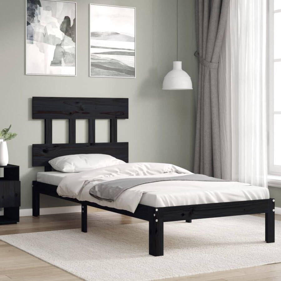 VidaXL -Bedframe-met-hoofdbord-massief-hout-zwart-2FT6-Small-Single - Foto 12