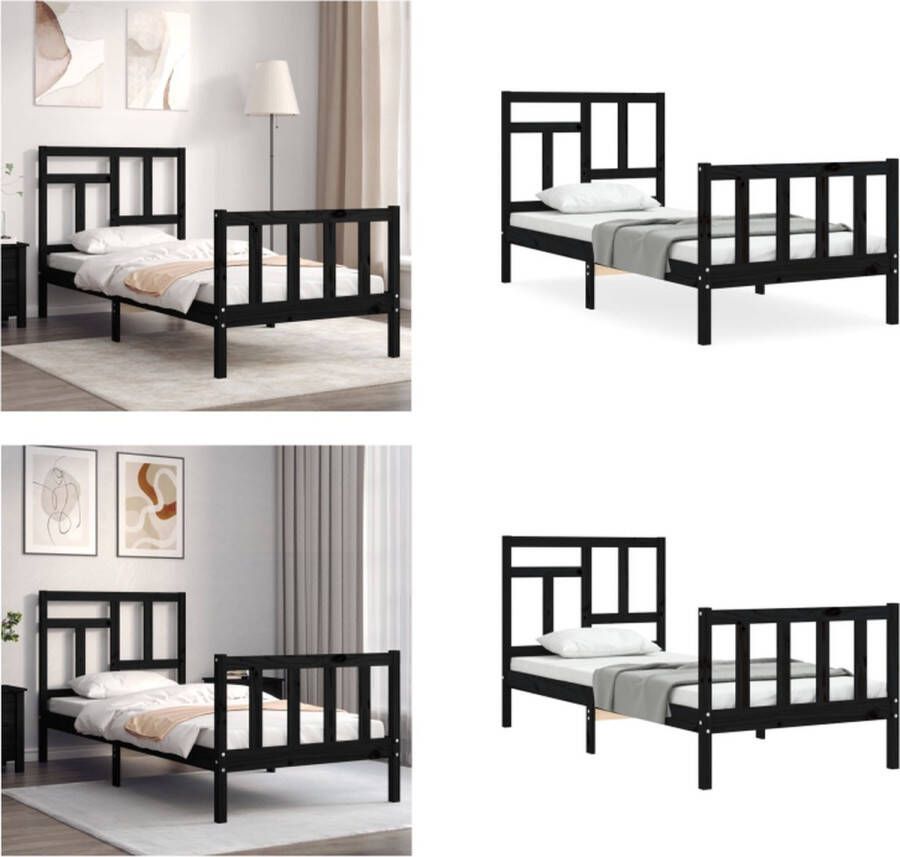 vidaXL Bedframe met hoofdbord massief hout zwart 2FT6 Small Single Bedframe Bedframes Bed Eenpersoonsbed