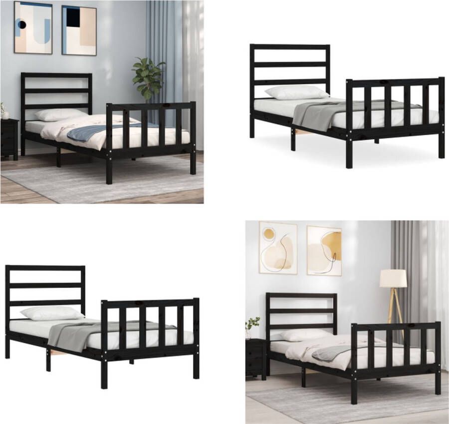 VidaXL Bedframe met hoofdbord massief hout zwart 2FT6 Small Single Bedframe Bedframes Bed Eenpersoonsbed