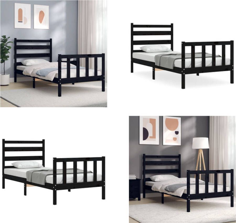 vidaXL Bedframe met hoofdbord massief hout zwart 2FT6 Small Single Bedframe Bedframes Bed Eenpersoonsbed