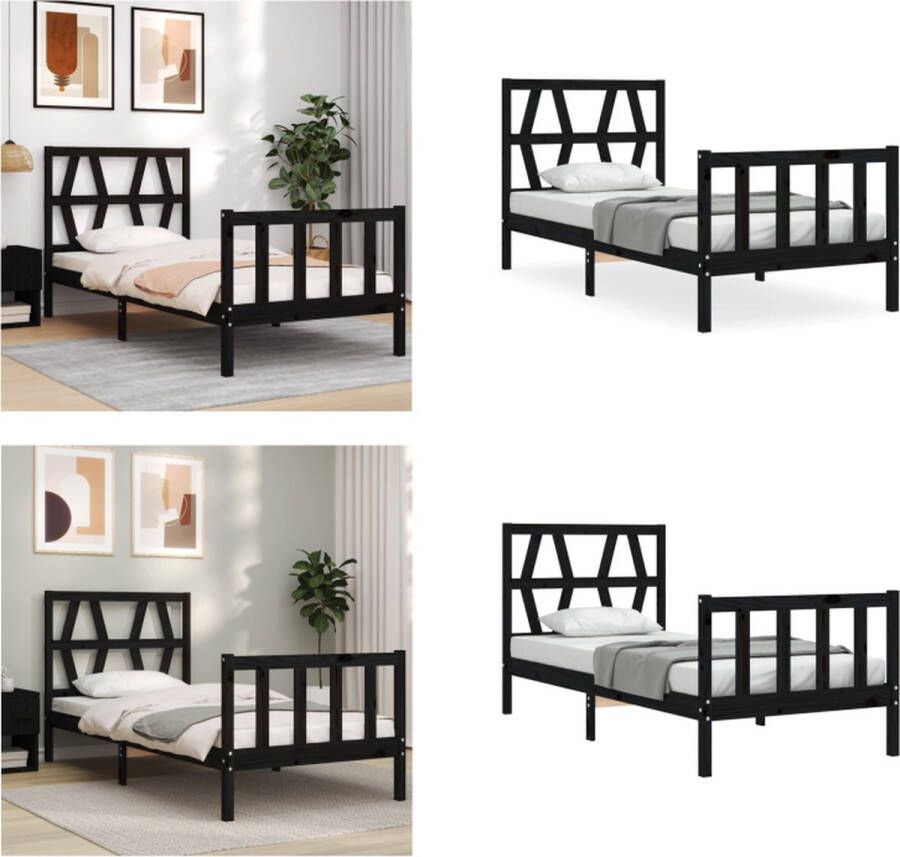 VidaXL Bedframe met hoofdbord massief hout zwart 3FT Single Bedframe Bedframes Bed Eenpersoonsbed