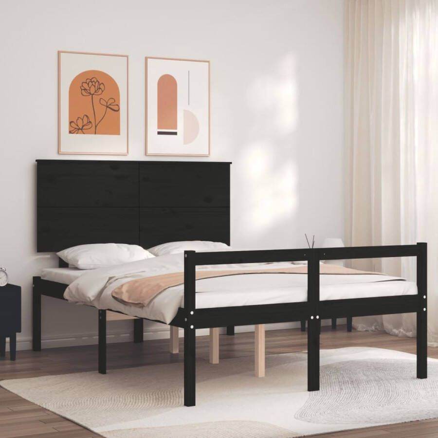VidaXL -Bedframe-met-hoofdbord-massief-hout-zwart-4FT-Small-Double - Foto 3