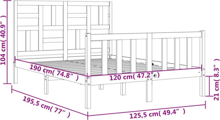 VidaXL -Bedframe-met-hoofdbord-massief-hout-zwart-4FT-Small-Double - Foto 16