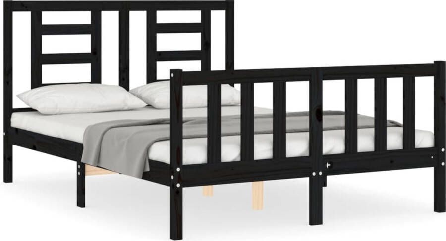 VidaXL -Bedframe-met-hoofdbord-massief-hout-zwart-4FT6-Double - Foto 4