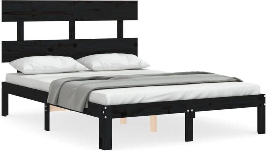 VidaXL -Bedframe-met-hoofdbord-massief-hout-zwart-4FT6-Double - Foto 2
