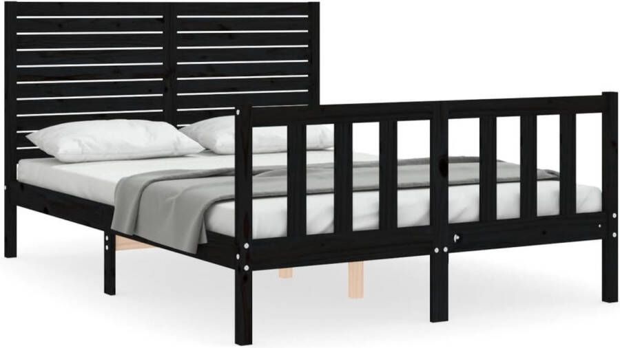 VidaXL -Bedframe-met-hoofdbord-massief-hout-zwart-4FT6-Double - Foto 2