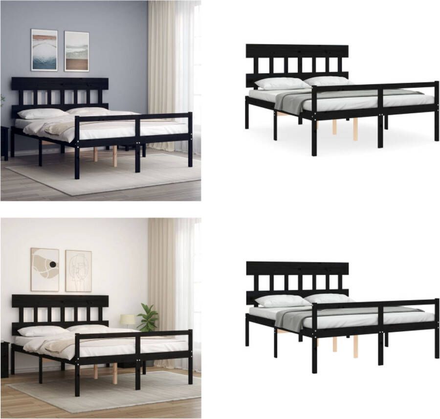 VidaXL Seniorenbed met hoofdbord massief hout zwart Seniorenbed Seniorenbedden Senioren Bed Bedframe