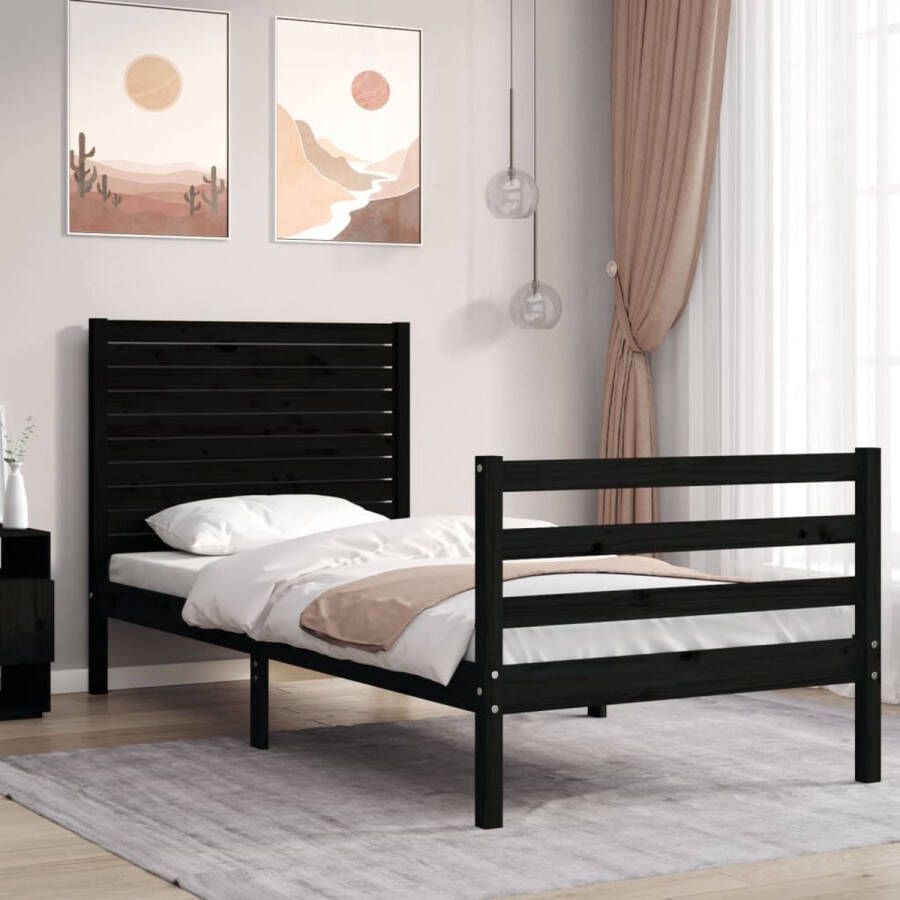 VidaXL -Bedframe-met-hoofdbord-massief-hout-zwart-90x200-cm - Foto 2