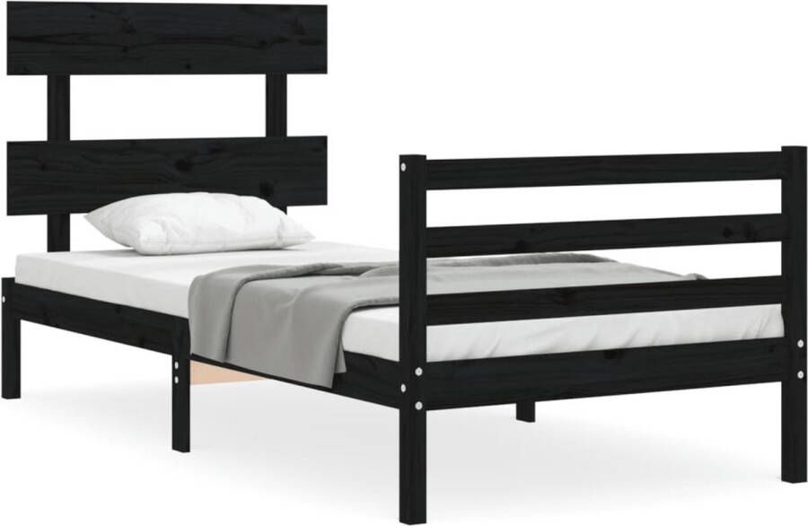 VidaXL -Bedframe-met-hoofdbord-massief-hout-zwart-90x200-cm - Foto 16