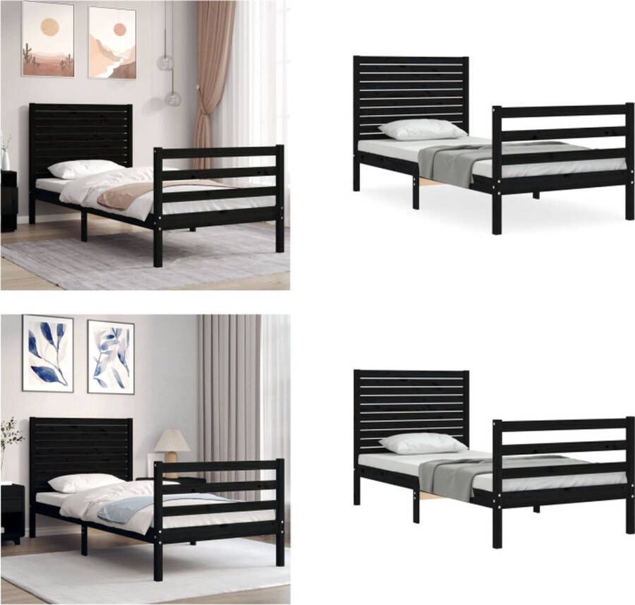 VidaXL Bedframe met hoofdbord massief hout zwart 90x200 cm Bedframe Bedframes Bed Eenpersoonsbed