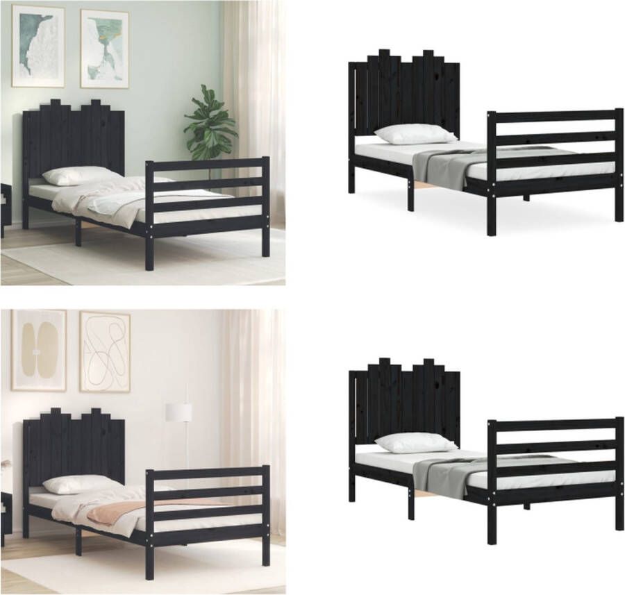 VidaXL Bedframe met hoofdbord massief hout zwart 90x200 cm Bedframe Bedframes Bed Eenpersoonsbed