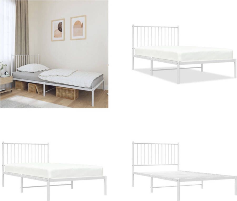 VidaXL Bedframe met hoofdbord metaal wit 100x190 cm Bedframe Bedframes Eenpersoonsbed Bed - Foto 3