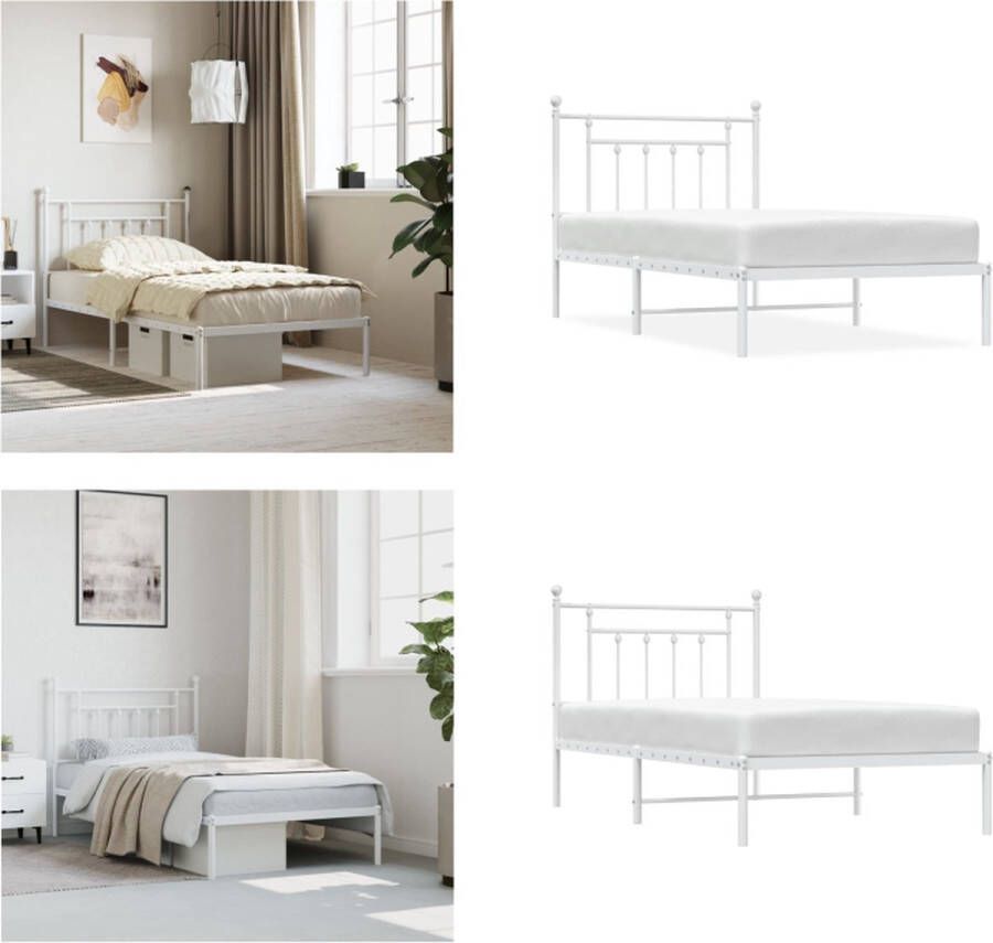 VidaXL Bedframe met hoofdbord metaal wit 100x190 cm Bedframe Bedframes Eenpersoonsbed Bed