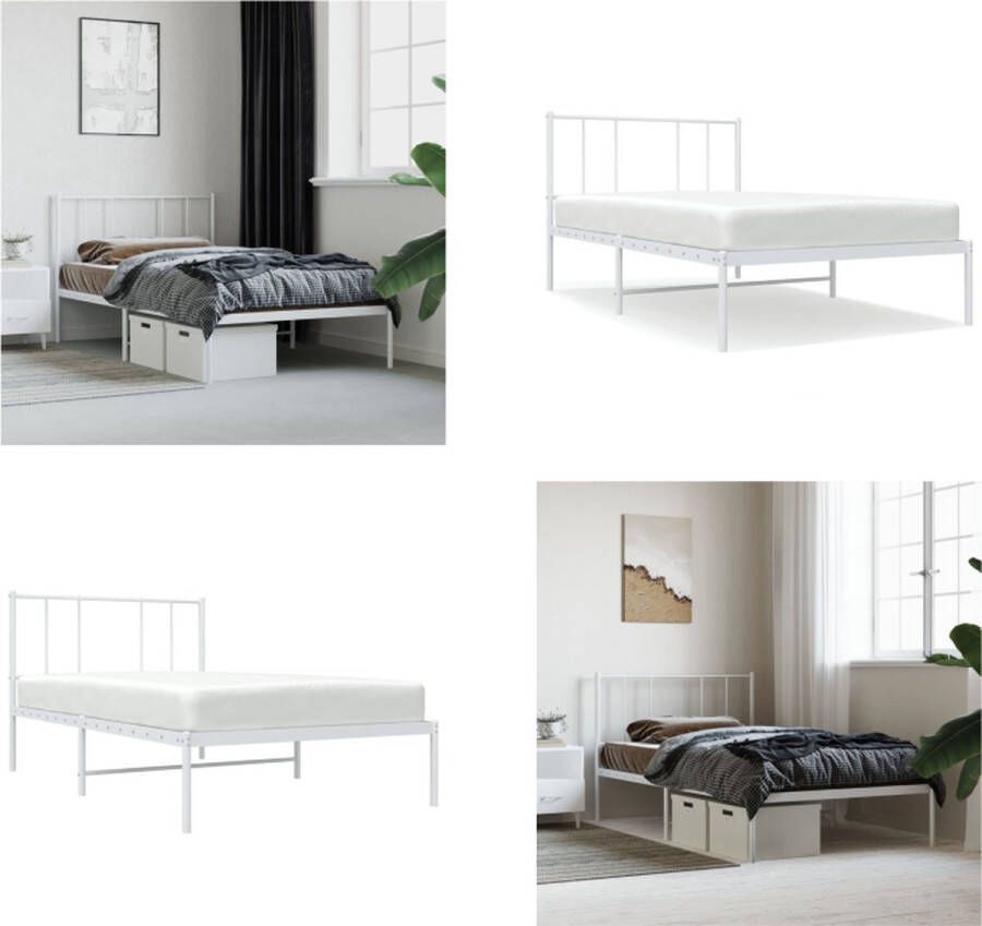 VidaXL Bedframe met hoofdbord metaal wit 100x190 cm Bedframe Bedframes Eenpersoonsbed Bed