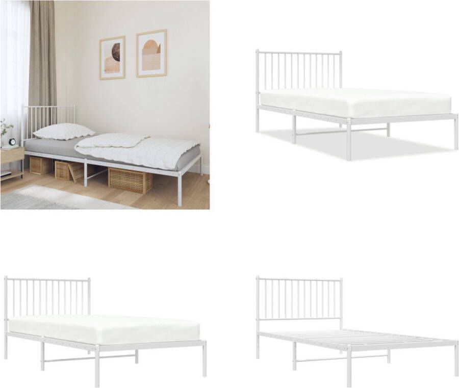 VidaXL Bedframe met hoofdbord metaal wit 100x200 cm Bedframe Bedframes Eenpersoonsbed Bed - Foto 3