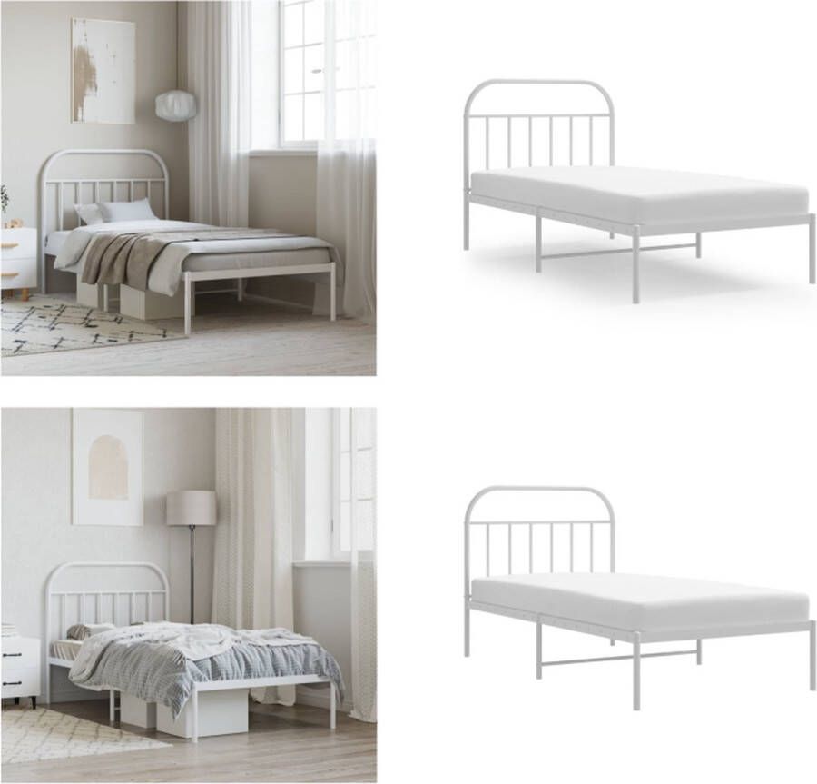 vidaXL Bedframe met hoofdbord metaal wit 100x200 cm Bedframe Bedframes Eenpersoonsbed Bed