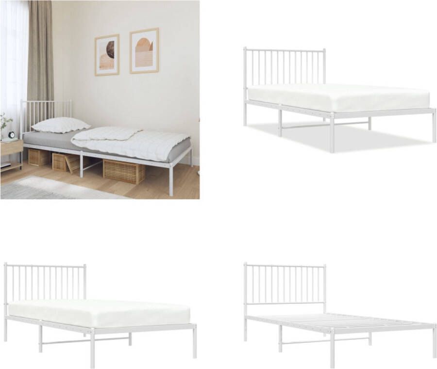 VidaXL Bedframe met hoofdbord metaal wit 100x200 cm Bedframe Bedframes Eenpersoonsbed Bed